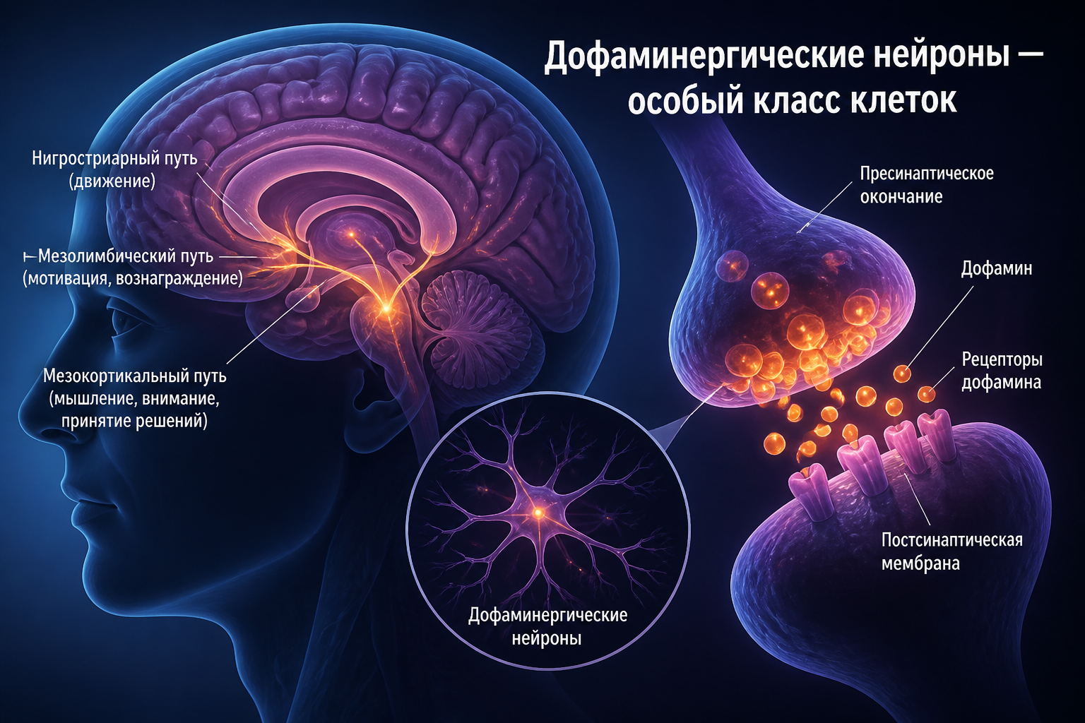 Дофаминергические нейроны — особый класс клеток — иллюстрация к статье «какие клетки мозга выробатывают дофамин»