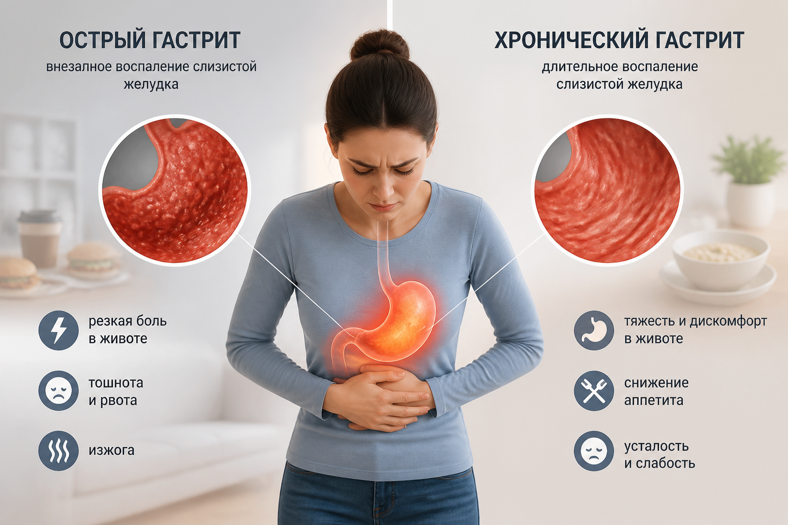 Острый и хронический гастрит: в чём разница — иллюстрация к статье «гастрит проявления и как лечить»