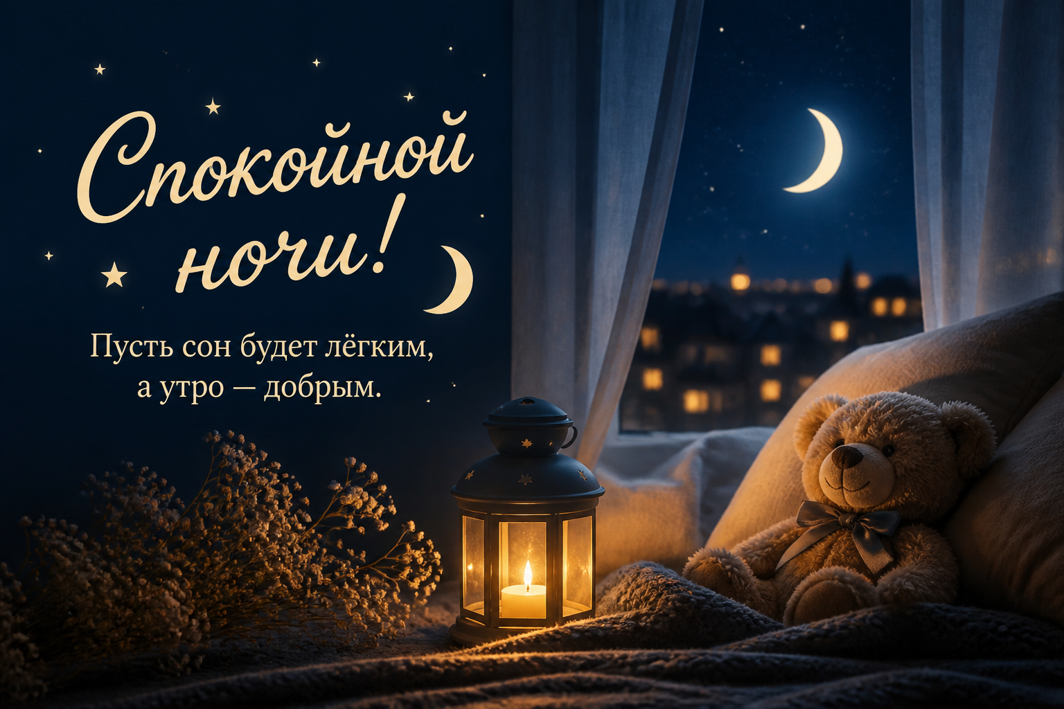 Короткие пожелания — когда слов немного, но они в точку — иллюстрация к статье «картинки спокойной ночи»