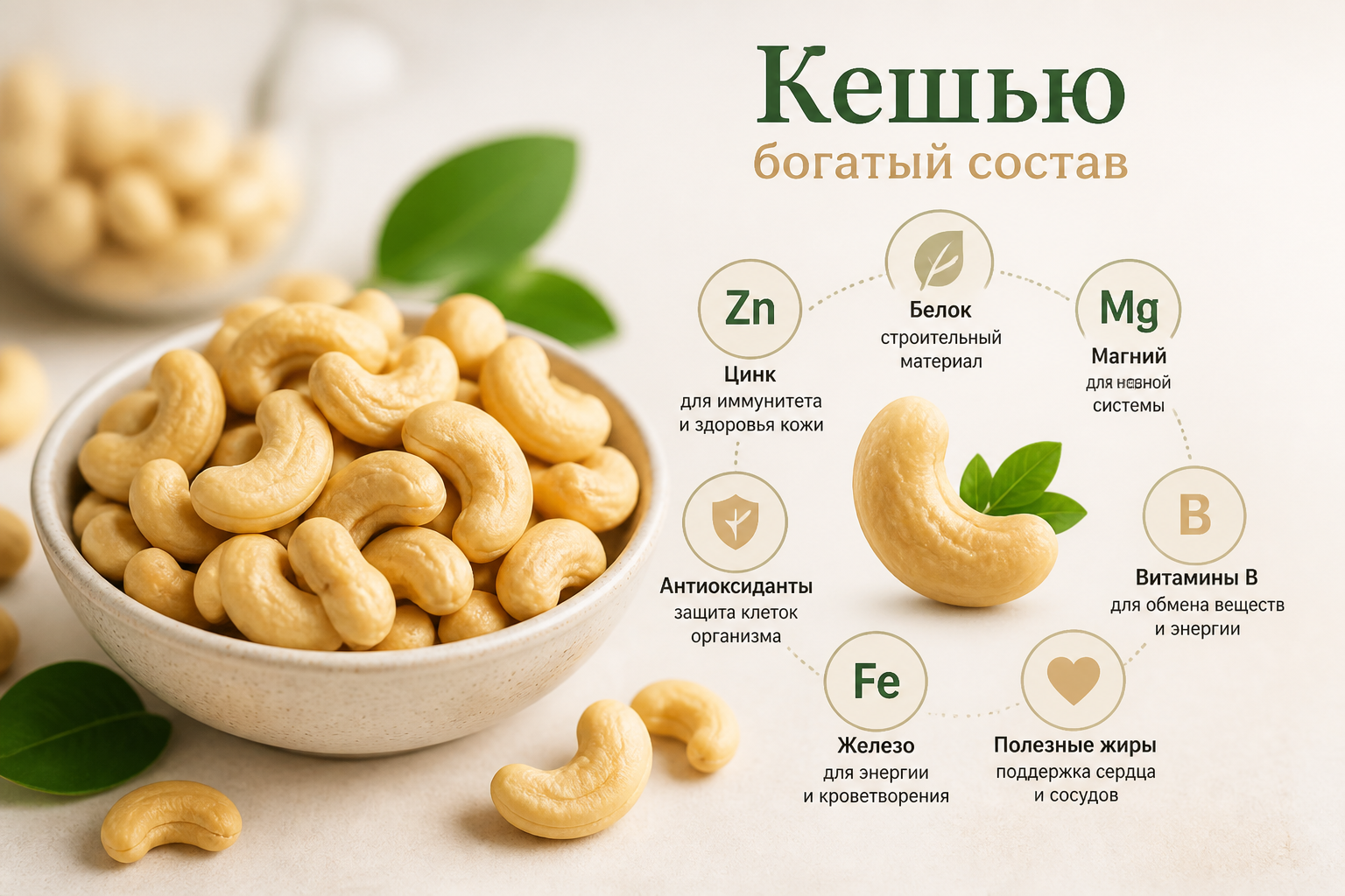 Что внутри: состав кешью — иллюстрация к статье «чем полезен кешью»