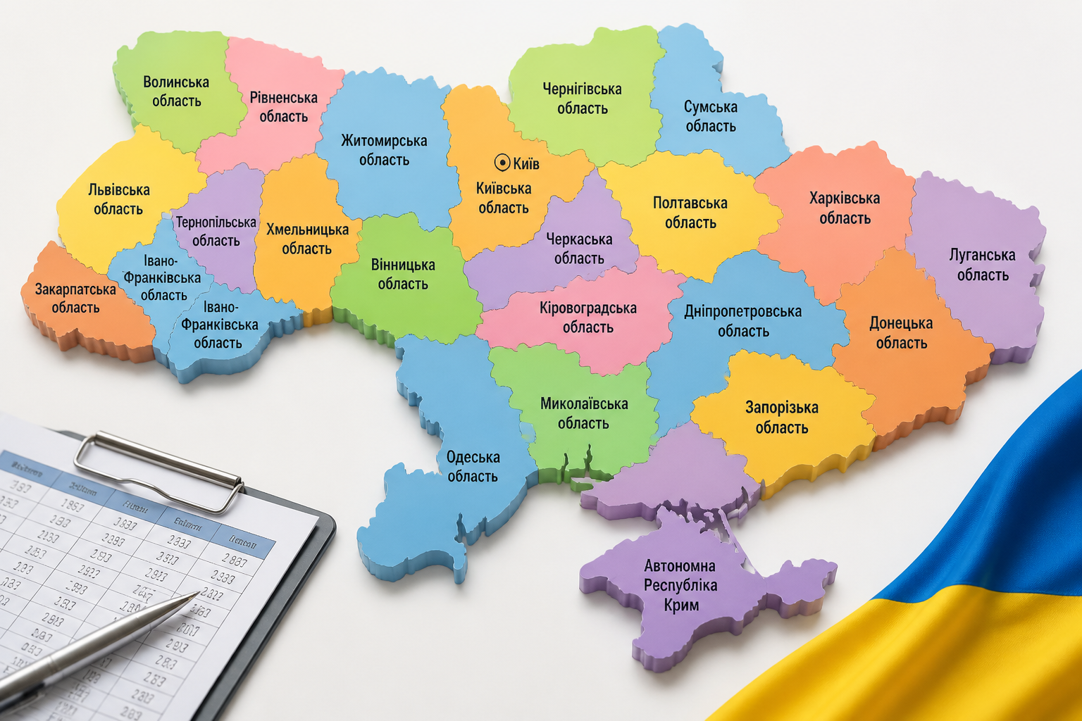 Всі області України: таблиця з основними даними — иллюстрация к статье «карта украины по областям»